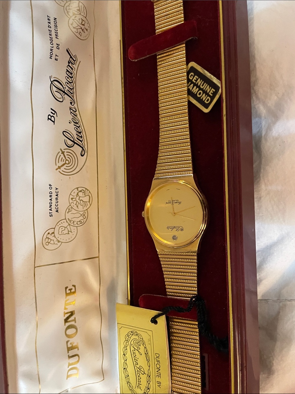 Lucien Piccard Gold Tone Mesh Bracelet Watch with Diamond Accent
